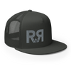 R to R River to Ridge Clothing Brand Logo Trucker Hat in charcoal with silver stitching