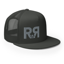  R to R River to Ridge Clothing Brand Logo Trucker Hat in charcoal with silver stitching