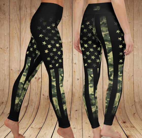 SALE $15 OFF, FREE Shipping, Camo Flag Patriotic High Waist Leggings