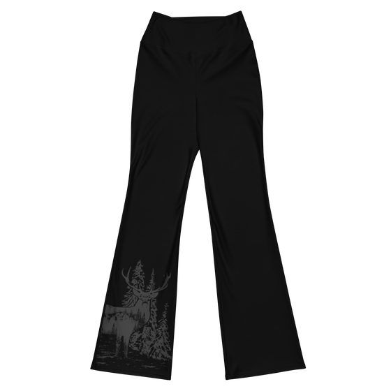 Flare Leg Leggings with the Woodland Red Deer Stag Logo from River to Ridge Clothing brand in black