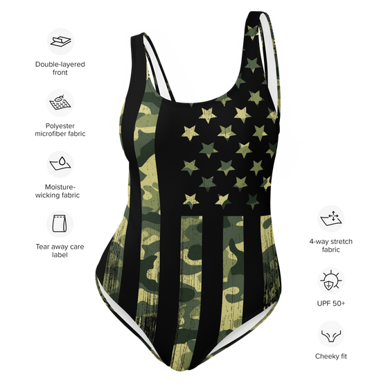 FREE Shipping, Camo Flag One-Piece Swimsuit, UPF 50