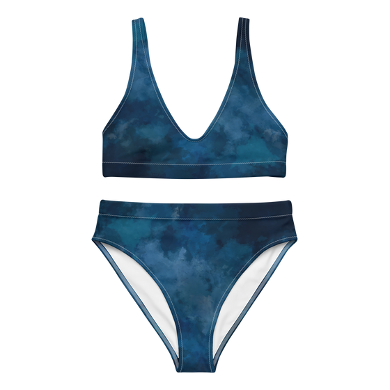 Watercolor high waist bikini set in blue and white  from River to Ridge Brand