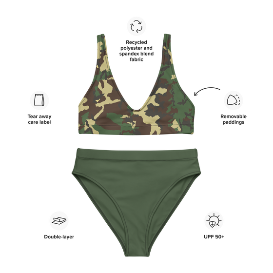 High Waist Camo Bikini, FREE Shipping, UPF 50, Lightly Padded