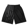 Men's Tactical Pattern Mesh Gym Shorts in black with gunmetal grey rifles and pockets, River to Ridge Brand