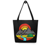 Mountain Air Feeds My Soul, Logo Black Tote Bag with mountains and a river and camping tent on it from River To Ridge Clothing Brand