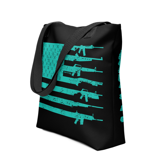 Tote Bag, Tactical Gun Flag Teal Logo