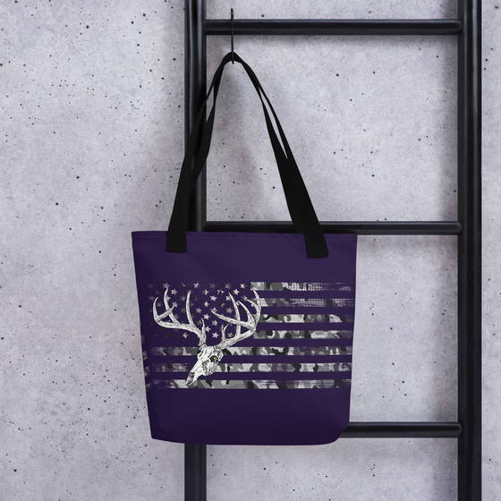 Whitetail Flag Antler Logo purple tote bag from River to Ridge Clothing Brand