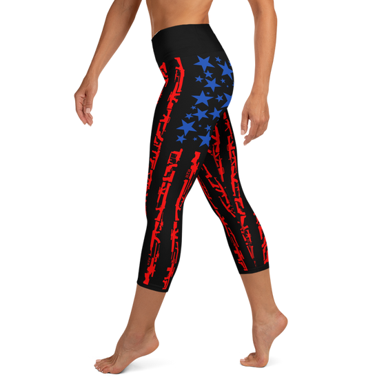 CAPRI Leggings, High Waist, Patriotic Gun Flag Pattern