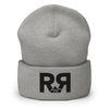 Product mockup of Grey and black River to Ridge logo beanie