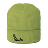 Product mockup of an antler logo beanie in lime green from River to Ridge Clothing Brand