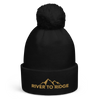 Product mockup of River to Ridge Brand Knit Hat with pom pom