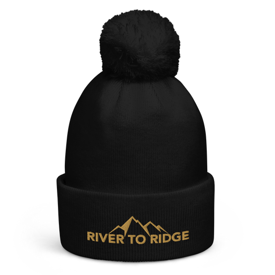 Product mockup of River to Ridge Brand Knit Hat with pom pom