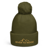 Product mockup of River to Ridge Brand Knit Hat with pom pom