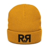 Ribbed Knit Beanie in Mustard from River to Ridge Clothing with the R to R Logo