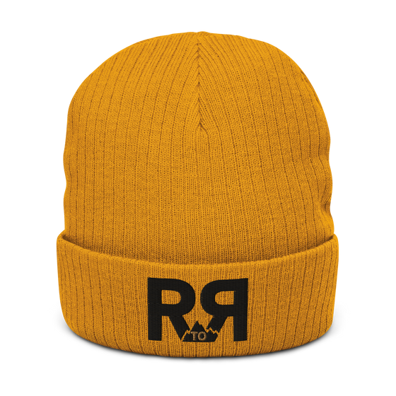 Ribbed Knit Beanie in Mustard from River to Ridge Clothing with the R to R Logo