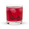 Product mockup of a whiskey rocks glass with deer antler shed hunting logo  on it from River to Ridge Brand with a Pink Drank