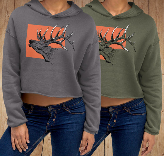 Elk Fleece Lined Crop Hoodie, Green or Storm