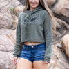 Adventure Awaits Antler Crop Hoodie, Olive