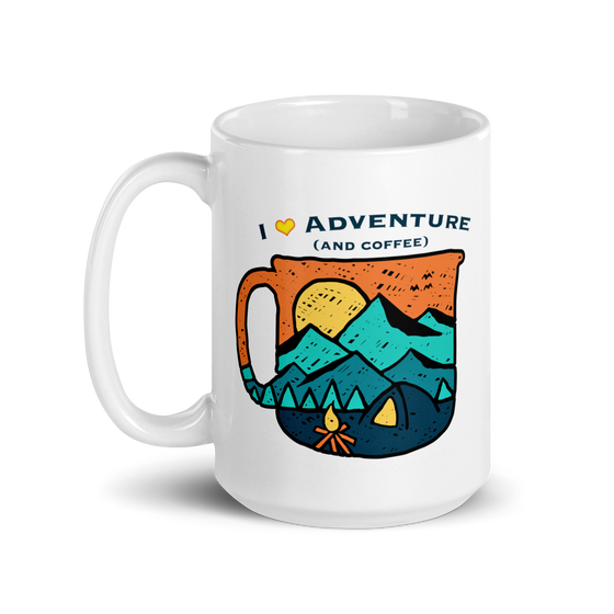 Coffee Mug, Large 15oz, I Love Adventure (and Coffee)