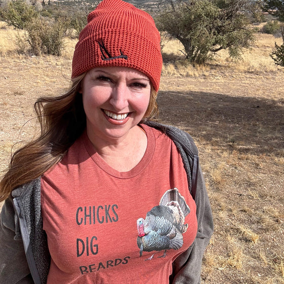 Women's Chicks Dig Beards Turkey Hunting T, Clay or Olive