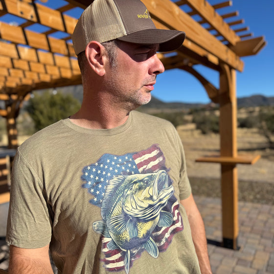 Bass Fishing USA Patriotic T Shirt, Unisex , Grey or Olive