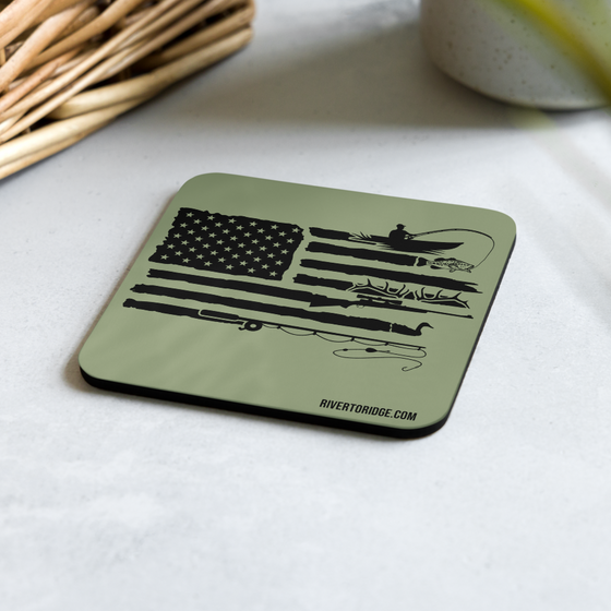 Sportsman's Flag Cork-Backed Waterproof Coaster