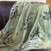 Elk Logo Throw Blanket from River to Ridge Clothing Brand, olive with elk and tracks pattern