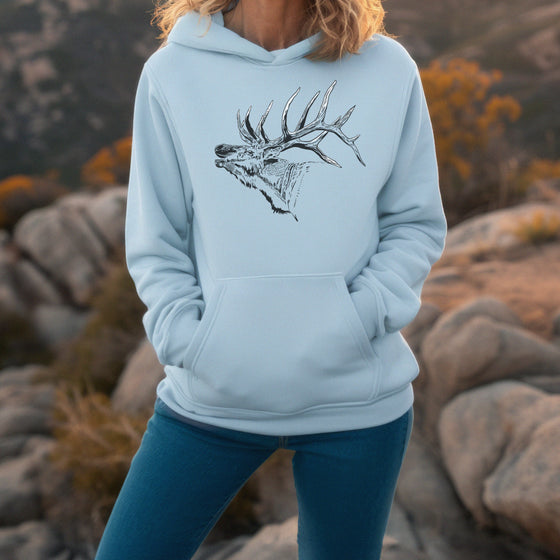 Women's Elk Logo Hoodie, Light Blue or Grey