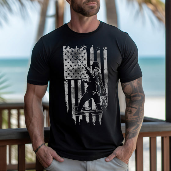 Men's Fishing USA T, Black or Forest