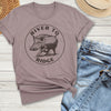 Womens t shirt in pebble brown with a hog hunting logo on it from River to Ridge Clothing Brand