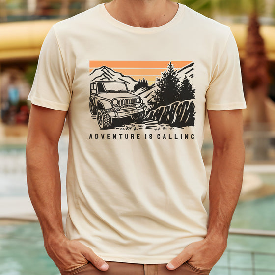 Adventure is Calling, Men's Offroading T, Olive or Ivory