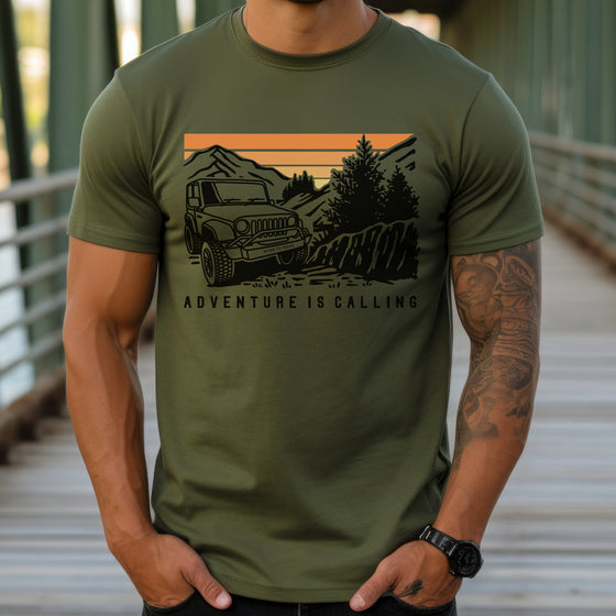 Adventure is Calling, Men's Offroading T, Olive or Ivory