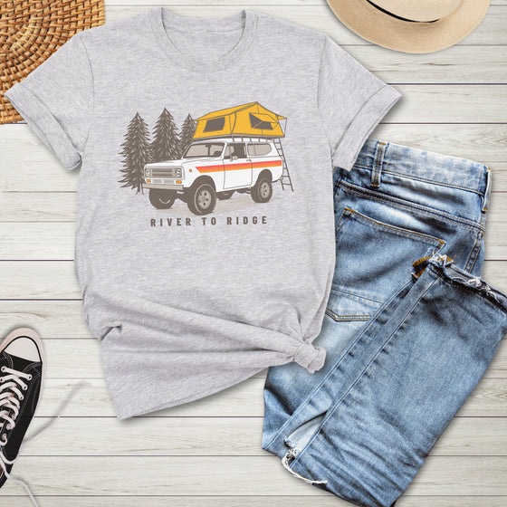 Women's Truck Camping Overland T, Heather Orange or Grey