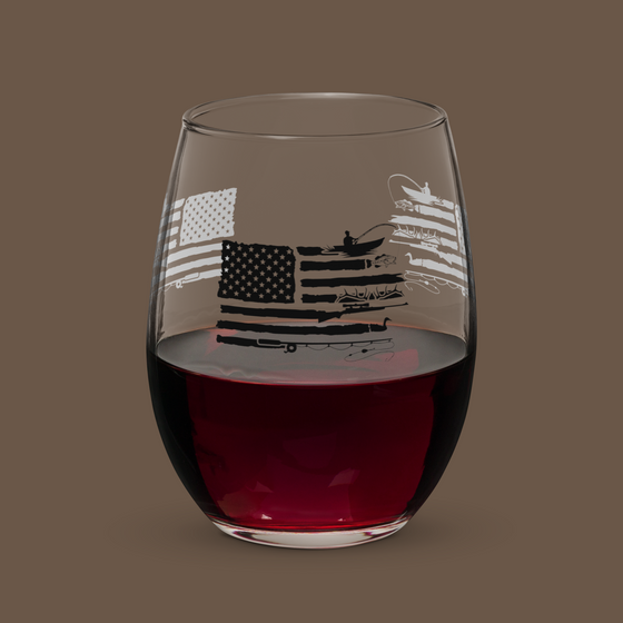 Sportsman's Flag Stemless Wine Glass