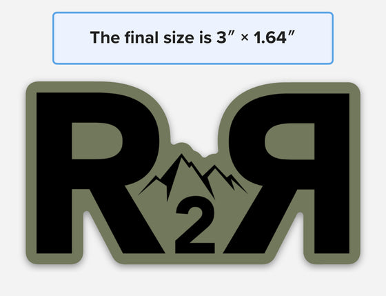 River To Ridge Clothing brand R2R stickers in olive and black