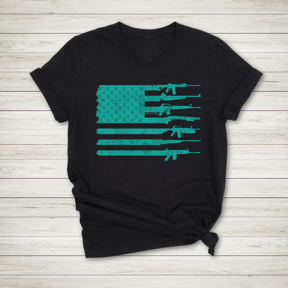 Teal Tactical Gun Flag Women's Patriotic 2A T-Shirt