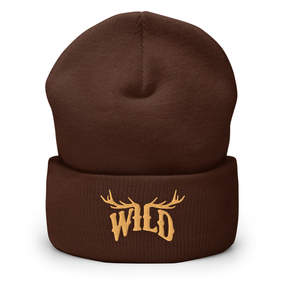 WILD beanie in brown with elk antlers on it from River to Ridge Brand