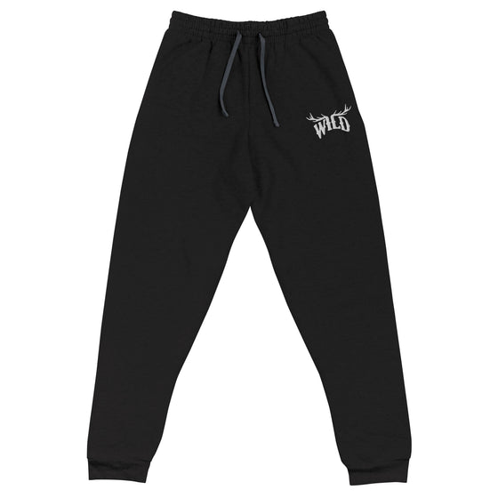 River to Ridge Clothing Brand Womens Joggers Sweatpants with WILD antler logo stitched on them in white