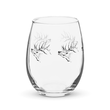  Product Mock up of an Elk Logo Stemless Wine Glass from River to Ridge brand