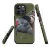 Dual Layer iPhone tough case in olive green with a gobbler turkey on it strutting from River to Ridge Clothing LLC