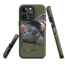  Dual Layer iPhone tough case in olive green with a gobbler turkey on it strutting from River to Ridge Clothing LLC