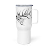 Product mockup of a River to Ridge Brand Elk Logo Stainless Steel Water  or coffee Mug in 40oz with a bull elk on it