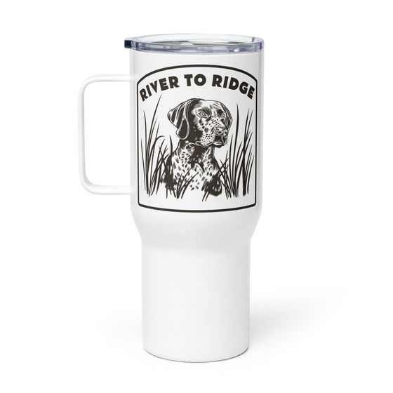 Hunting Dog Water Coffee Tumbler Mug in white stainless steel from River to Ridge Clothing Brand