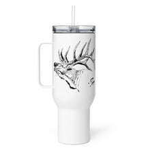  Product mockup of a River to Ridge Brand Elk Logo Stainless Steel Water  or coffee Mug in 40oz with a bull elk on it