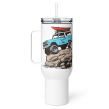  Product mockup of an Offroad Classic Bronco stainless steel tumbler for coffee or water with a straw from River to Ridge Clothing Brand