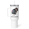 Product mockup of a River to Ridge Brand Chicks Dig Beards Turkey Hunting Stainless Steel Water Mug in 40oz with a long beard turkey on it