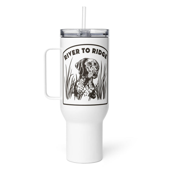 Hunting Dog Water Coffee Tumbler Mug in white stainless steel from River to Ridge Clothing Brand