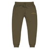 Product mockup of River to Ridge Clothing Brand unisex fleece lined sweatpants in olive green