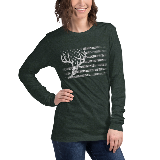 Whitetail Flag, Women's Long Sleeve T, Royal or Forest