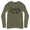 Men's Olive Long Sleeve T Shirt from River to Ridge clothing brand with Mule Deer antler sheds on it